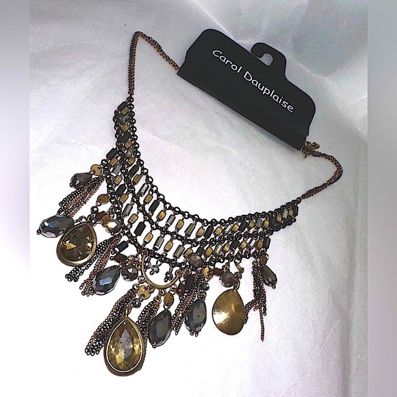 Crystal charm statement necklace set in bronze. New with tags - Picture 1 of 4